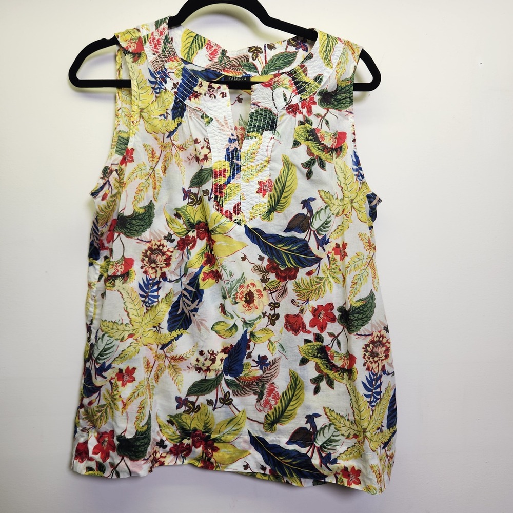 Talbots Sleeveless Floral Top  LP Very Lightweight 100% Cotton V-Neck Sleeveless